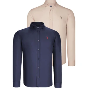 İkili Set G725  Erkek Gömlek-Lacivert-Bej