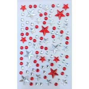 Giraffe Sticker Kırmızı-Beyaz Yıldız Taş Sticker Yapışkanlı Saç, Yüz, Tırnak ve S