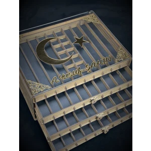 Yaman Hediyelik Kişiye Özel Cam Kapaklı Ahşap Tesbih  ve Yüzük Koleksiyon Kutusu (38 Tesbih + 14 Yüzük)