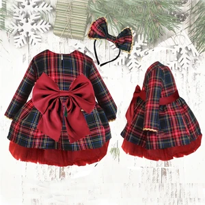 Shecco Babba Kız Çocuk Noel Tütü Elbise Taç Takım Kırmızı Fiyonk 1-8 Yaş