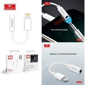 OT49 Lightning → 3,5 mm AUX Adaptör – Tak‑Çalıştır Kulaklık Jakı Dönüştürücü, Ses Adaptörü