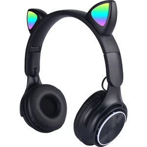 Case 4U M6 Pro Cat Rgb LED Işıklı Kedi Kulağı Band Tasarımlı Ayarlanabilir ve Katlanabilir Kulak Üstü Bluetooth Kulaklık Siyah