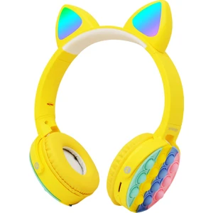 Case 4U CXT-950 Rgb LED Işıklı Kedi Kulağı Band Tasarımı Ayarlanabilir Katlanabilir Kulak Üstü Bluetooth Kulaklık Sarı