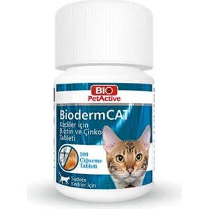 Bio Pet Active  Biodermcat Kediler Için Tüy Dökülme Önleyici Biotin ve Çinko Tableti 30 gr