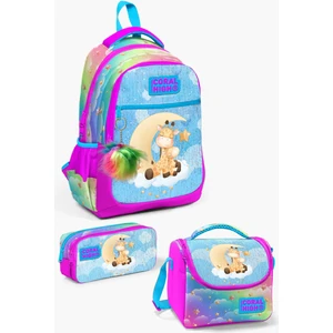 Coral High Kids Mavi Pembe Zürafa Desenli 3’lü Okul Çanta Seti SET0123479