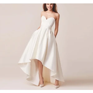 NSM Life Kadın Asimetrik Cepli Minimalist Düğün Nikah Etek Sade Şık Saten Beyaz Etek