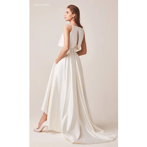 NSM Life Kadın Asimetrik Cepli Minimalist Düğün Nikah Etek Sade Şık Ekru Saten Etek