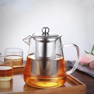 Borosilikat Cam Çelik Süzgeçli ve Kapaklı Oval Tasarım Çay & Kahve Demliği 750 ml