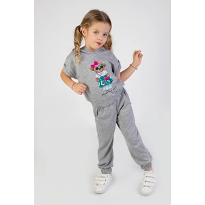 Harika Kids Kız Çocuk Paça Lastikli Ayıcık Desenli Kapşonlu Yazlık Basic Alt Üst Takım 2-5 Yaş