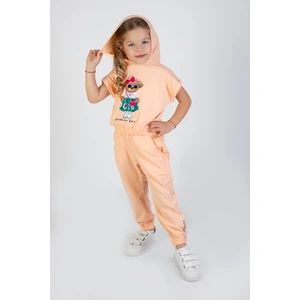 Harika Kids Kız Çocuk Paça Lastikli Ayıcık Desenli Kapşonlu Yazlık Basic Alt Üst Takım 2-5 Yaş