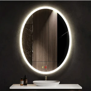 60X80 cm Buğu Çözücülü Dokunmatik Işıklı Kumlamalı Elips Banyo Aynası