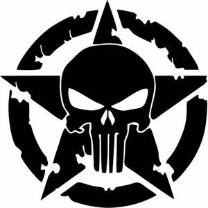Reysa Tasarım Yıldız Punisher Kurukafa Sticker Siyah 20X20 cm