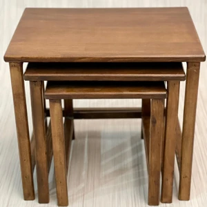 Ada Legno Ahşap Dizayn Semplice Noce Serisi 3'lü Ahşap Zigon Sehpa