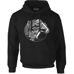 Lord T-Shirt Viking Warrior With Eye Patch Siyah Erkek Fermuarsız Kapşonlu