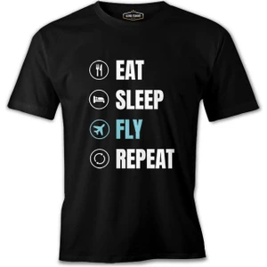 Lord T-Shirt Plane Pilot Eat Sleep Fly Quote  Siyah Erkek Tshirt