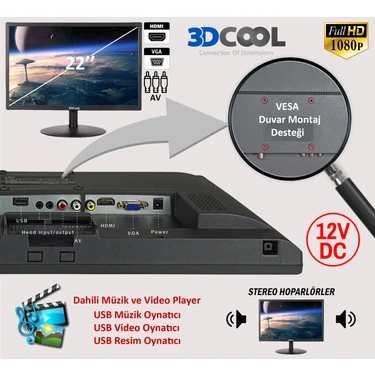 Lg TV LED 22 pollici HD-Ready 100 Hz- 3 HDMI, USB 22Le3308 ( Garanzia  ITALIA )