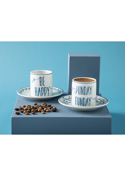 Happy Sunday Porselen 2'li Kahve Fincan Takımı 80 ml Lacivert
