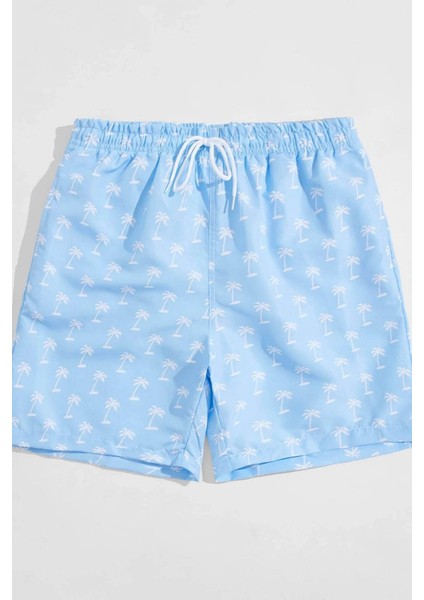 Erkek Basic Standart Boy Şık Palmiye Baskılı Mayo Cepli Deniz Şortu modelleri