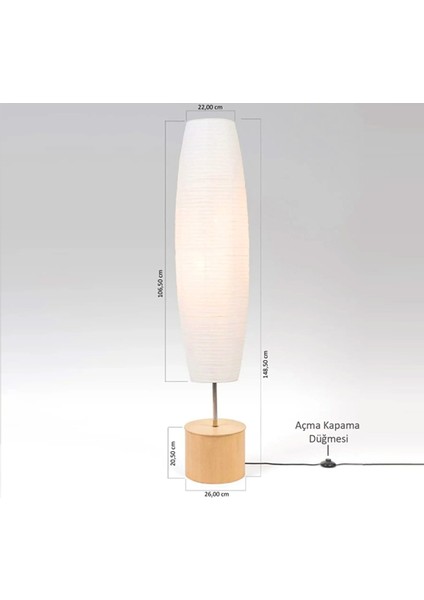 Bahar Aydınlatma Krem Renk Ahşap Gövde Akordiyon Kağıt Lambader - 7096