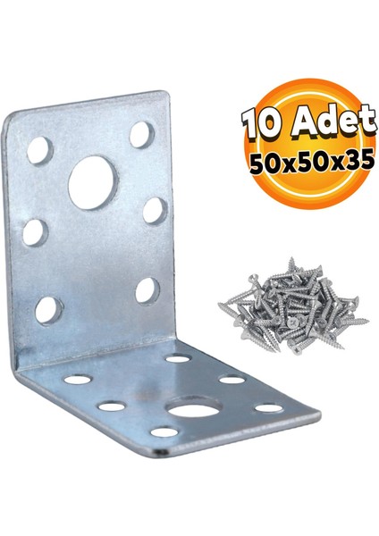 Mobilya Dolap Köşe Bağlantı Sabitleme L Demir Köşebent Gönye 50X50X35 mm (10 Adet)