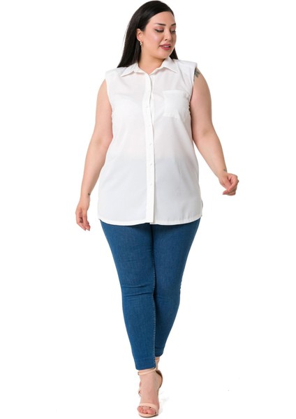 Büyük Beden Tek Cepli Vatkalı Kolsuz Beyaz Gömlek fiyatları