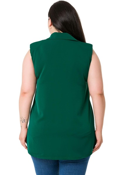 Büyük Beden Tek Cepli Vatkalı Kolsuz Zümrüt Gömlek modelleri