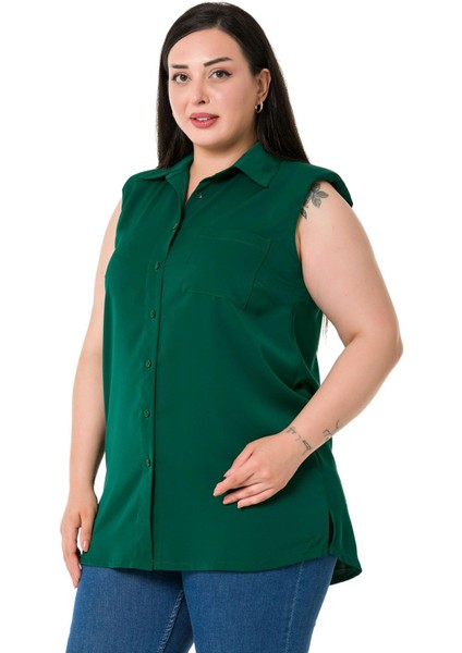 Büyük Beden Tek Cepli Vatkalı Kolsuz Zümrüt Gömlek fırsatları
