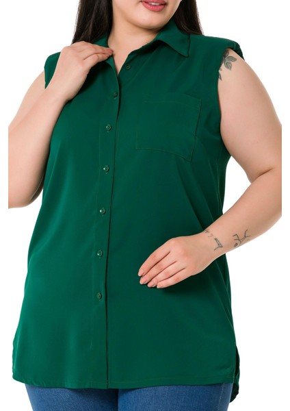 Büyük Beden Tek Cepli Vatkalı Kolsuz Zümrüt Gömlek indirimleri