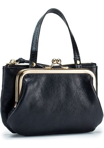 Retro Yaratıcı Depolama Ağız Altın Çanta Japon El Yapımı Deri Bozuk Para Cüzdanı Mini Çift Katmanlı Klip Toka Çanta Bozuk Para Çantası (Yurt Dışından)