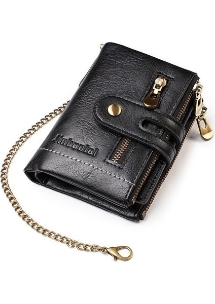 Cüzdan Erkek Kısa Avrupa ve Amerikan Retro Çok Kartlı Cüzdan Çift Fermuarlı Bozuk Para Cüzdanı (Yurt Dışından)