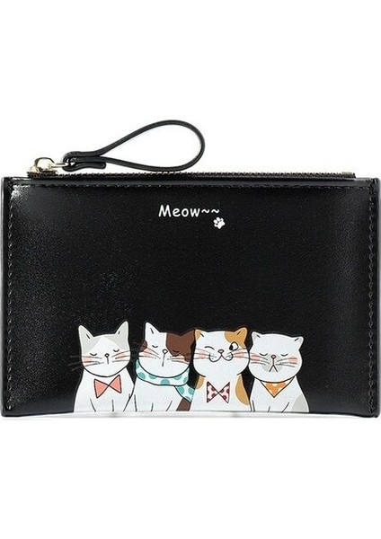 Kart Çantası Kadın Kedi Karikatür Cüzdan Kart Kılıfı Bir Bozuk Para Cüzdanı (Yurt Dışından)