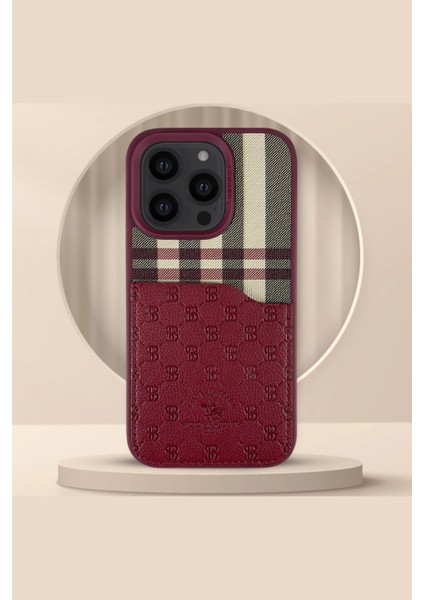 Santa Barbara Polo Racquet Club iPhone 13 Pro Uyumlu Fuchsia Plaid Kartvizitli Kılıf