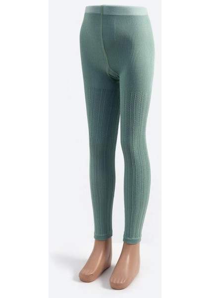 Desenli Viskon Çocuk Tayt Yeşil