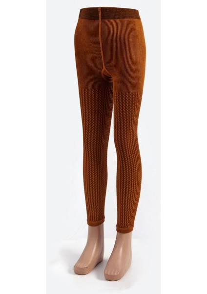 Burgu Desenli Viskon Çocuk Tayt Kahverengi