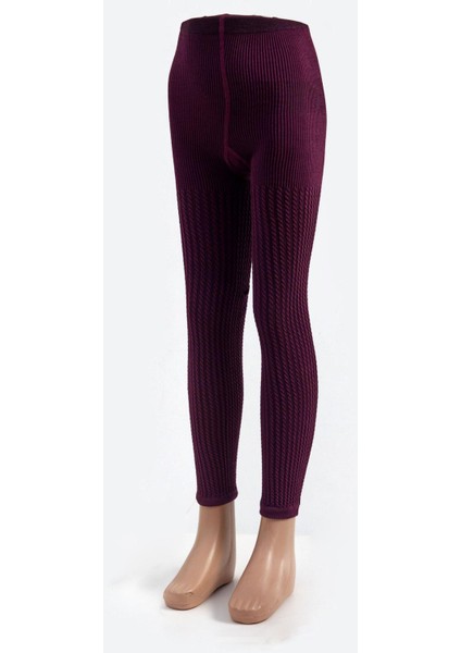 Burgu Desenli Viskon Çocuk Tayt Bordo