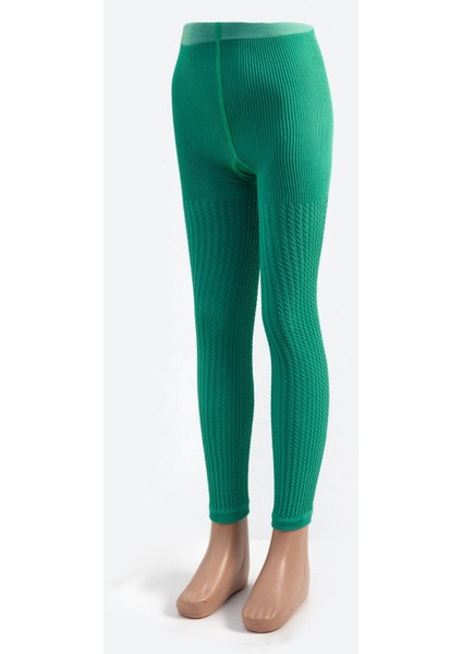 Burgu Desenli Viskon Çocuk Tayt Yeşil