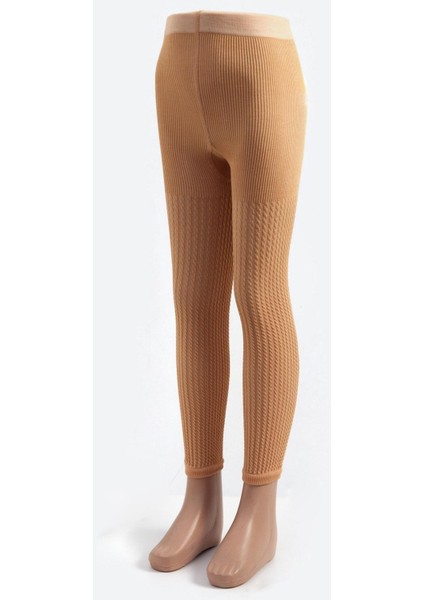 Burgu Desenli Viskon Çocuk Tayt Bej