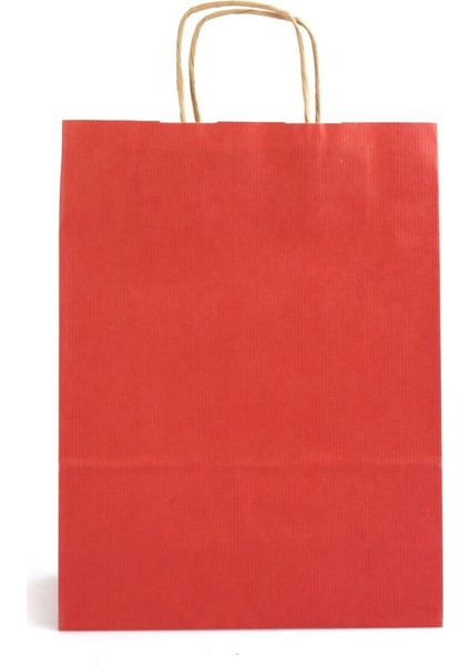 Büküm Saplı Kraft Kağıt Çanta Kırmızı 20X10X22(25'LI)