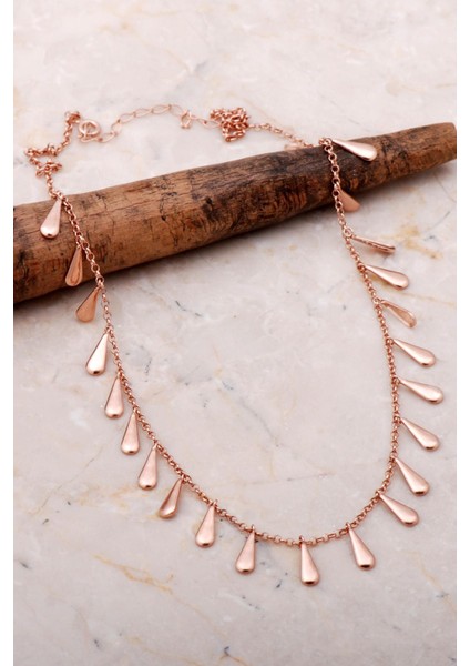 Rose Gümüş Sallantılı Damla Tasarımlı Kolye 3292