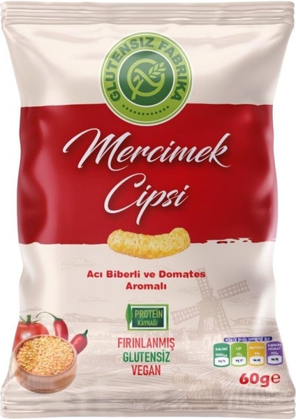 Glutensiz Fabrika Acı Biberli ve Domates Aromalı Mercimek Cipsi 3 Paket (60 Gram)