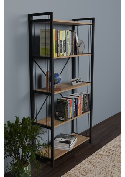 Metal Kitaplık 5 Raflı 180 cm Telli Büyük Kitaplık Atlantik Çam
