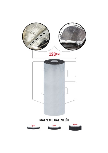 6 Mm x 100 Cm x 5 Mt Oto Yalıtım Malzemesi - Folyolu Isı Ses Yalıtım Süngeri - Alüminyum Takviyeli