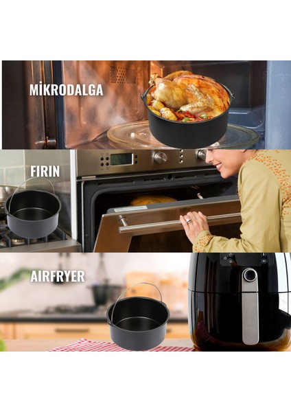 Tüm Fritözler İle Uyumlu Paslanmaz Çelik Air Fryer Kek, Ekmek, Turta Tavası