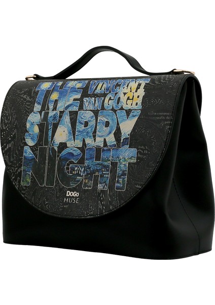 Kadın Vegan Deri Siyah El Çantası - Vincent van Gogh The Starry Night Muse Tasarım fiyatları
