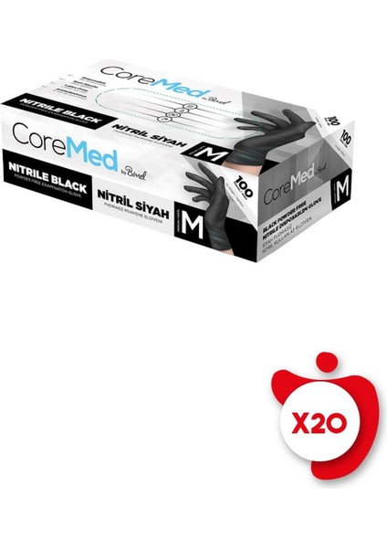 Coremed Pudrasız Nitril Eldiven M Beden Siyah 100'lü 20 Paket