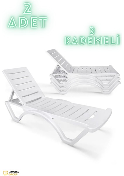 2'li Dora Kolsuz Plastik Şezlong Havuz Plaj Şezlongu 2 Adet Beyaz Kolsuz Şezlong