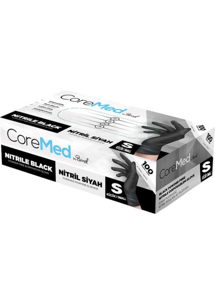 Coremed Pudrasız Nitril Eldiven S Beden Siyah 100'lü