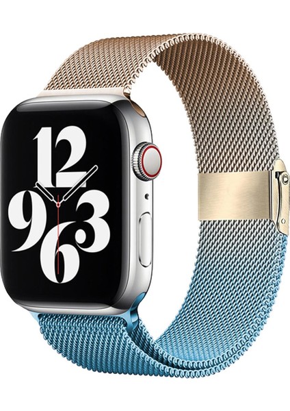 Apple Watch 42-44-45-49MM Krd-31 Metal Çift Renkli Gold Kordon