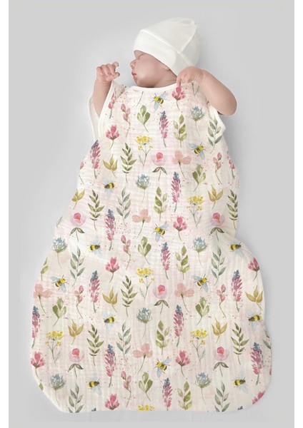 4 Kat Müslin Bebek Uyku Tulumu (0-18 Ay) - Flower Dream
