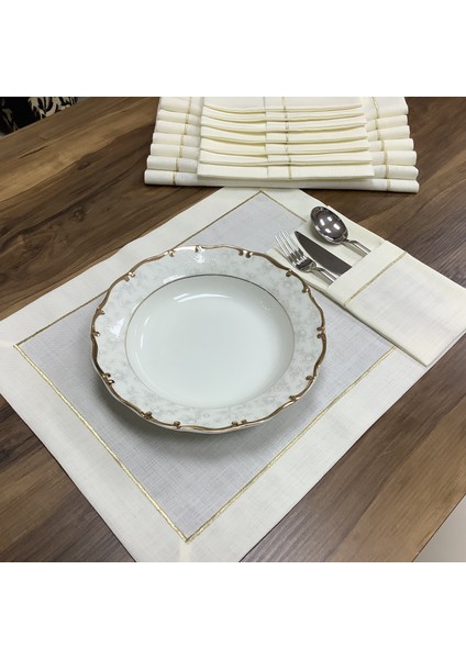 Oya Home Gold Piko Dikişli Amerikan Servis& Kaşıklık & Peçete Set- 24 Parça